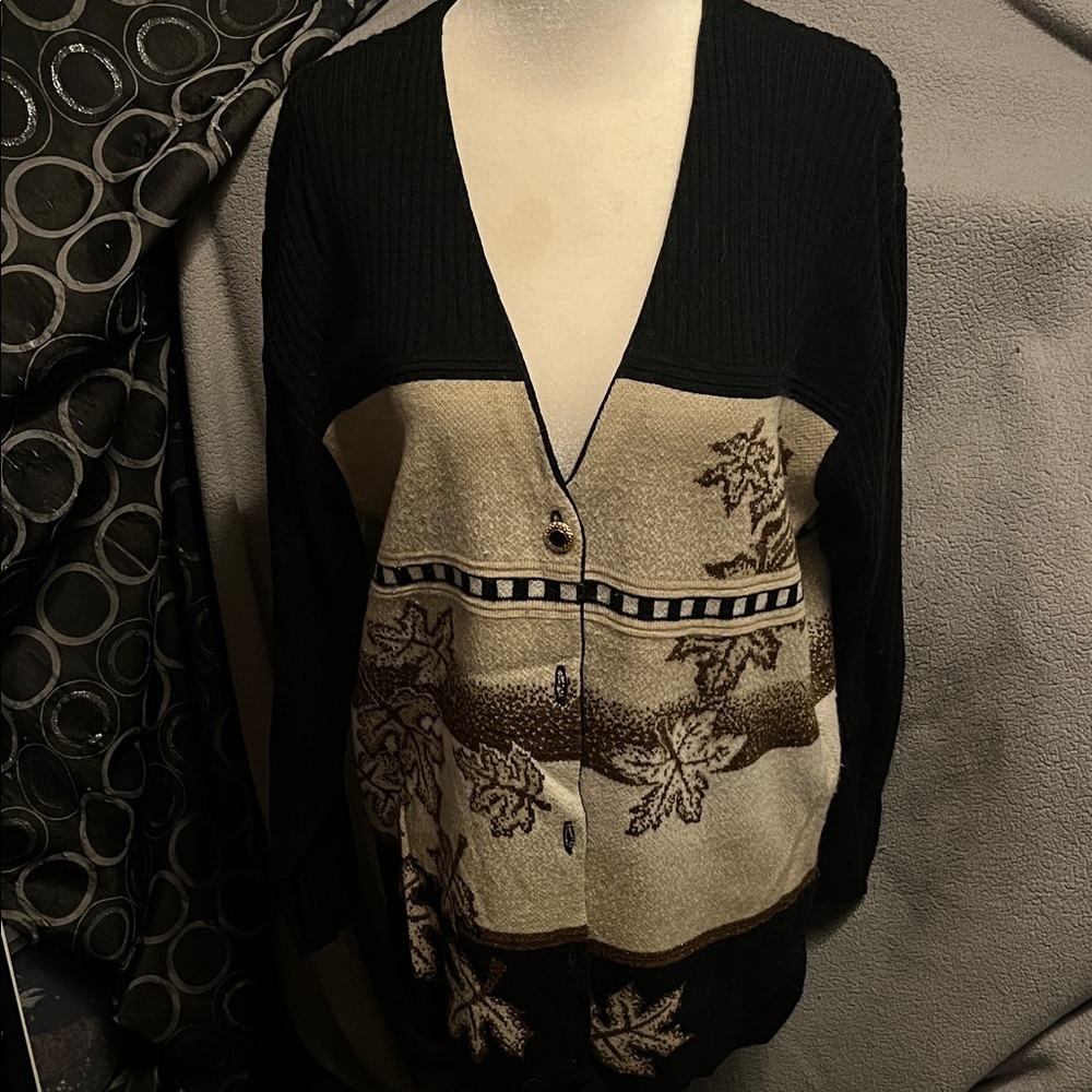 Elegant Black and Cream Cardigan Sweater